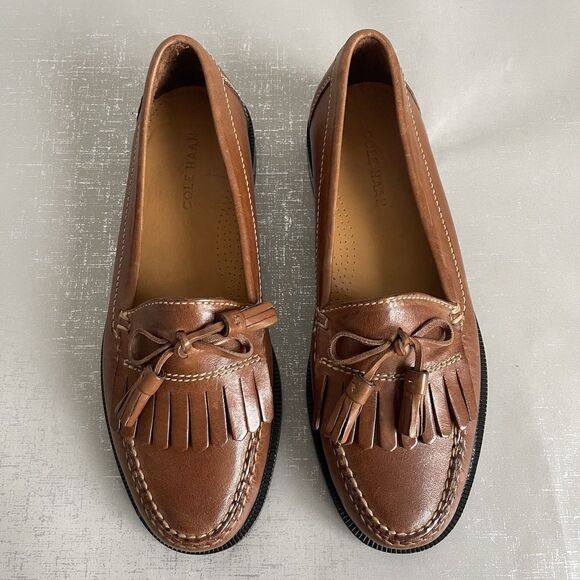 Men's Cole Haan Brown Leather Kilt Tassel Slip On Loafers Men's 8.5 M - Picture 1 of 16